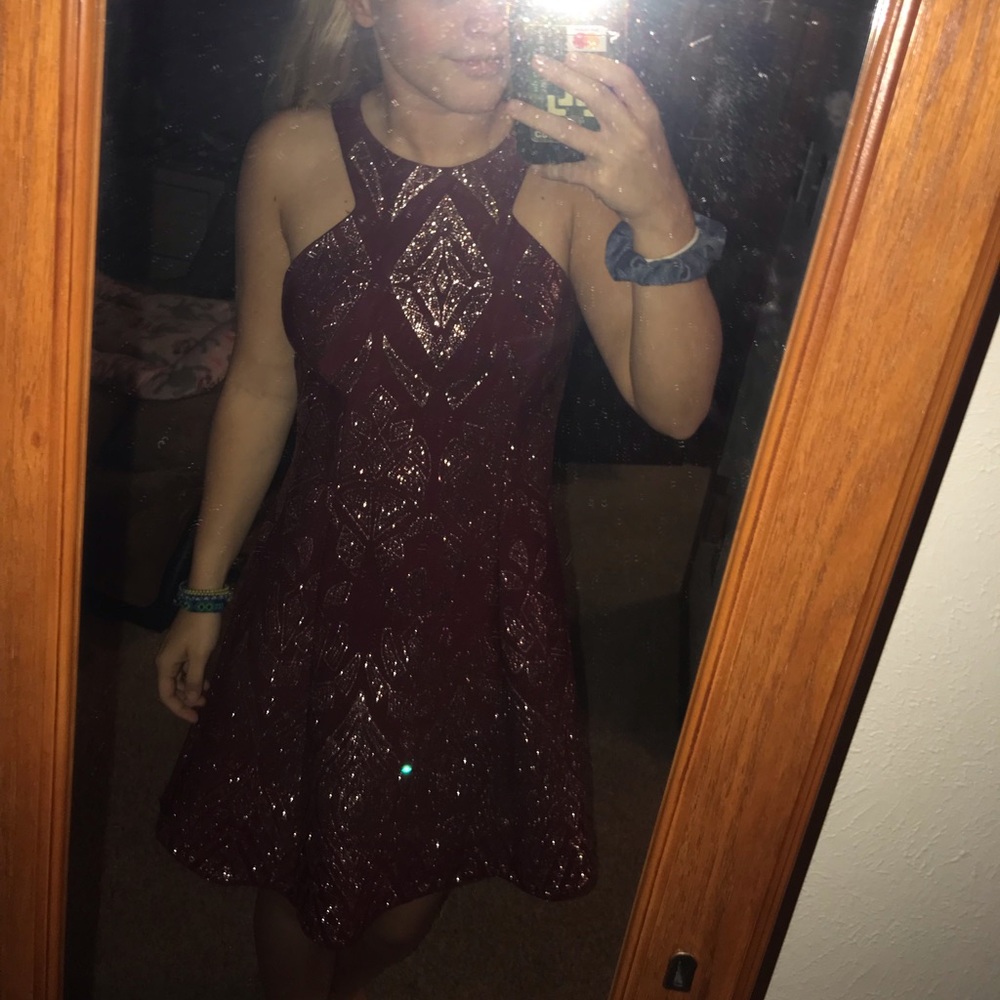 burgundy sparkly homecoming dress
